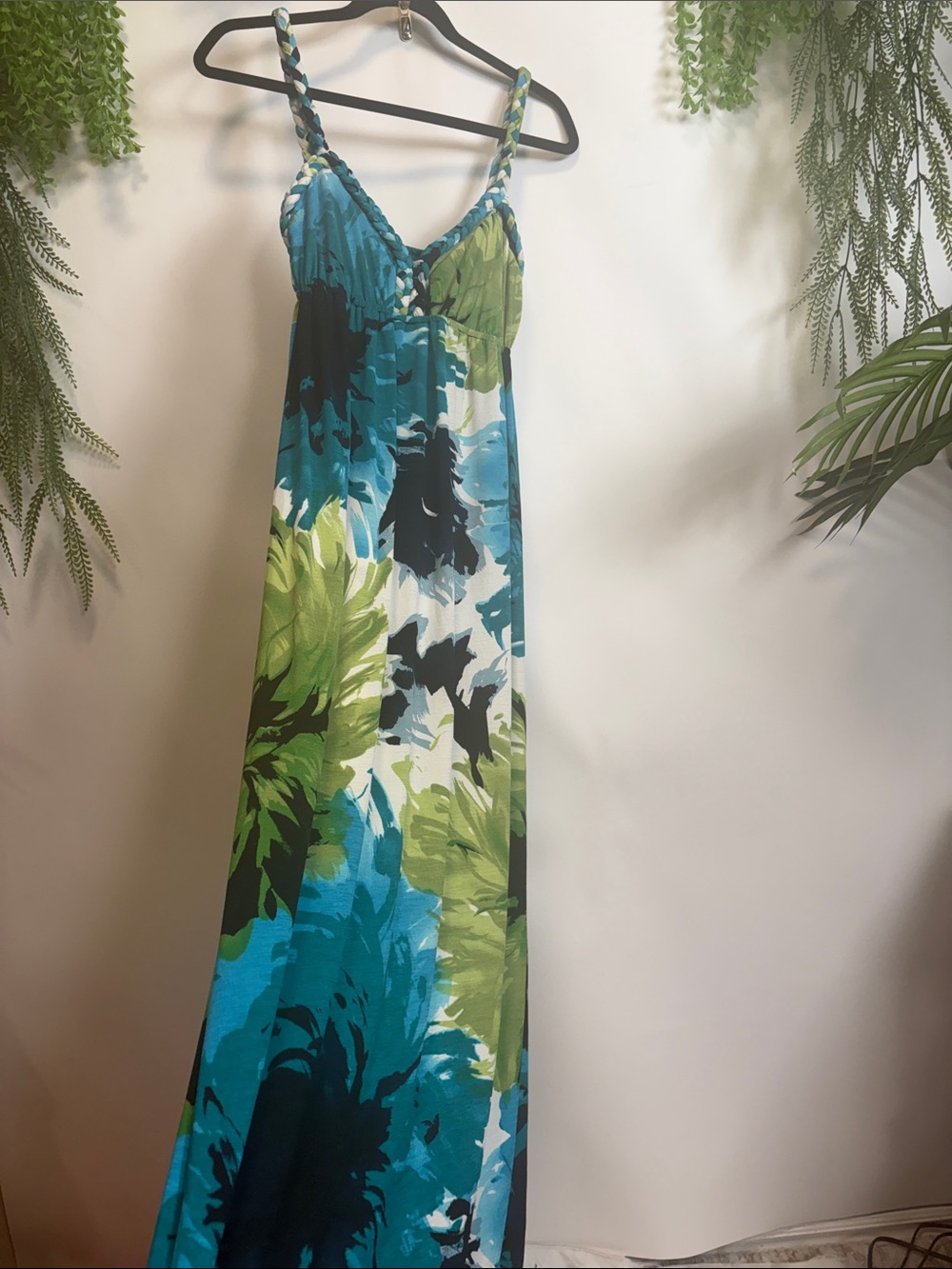 MCM Teal Blue Green Floral Maxi Dress
